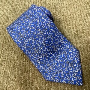 SULKA Mens Blue Swirl Pattern Silk Tie Made in France Designer